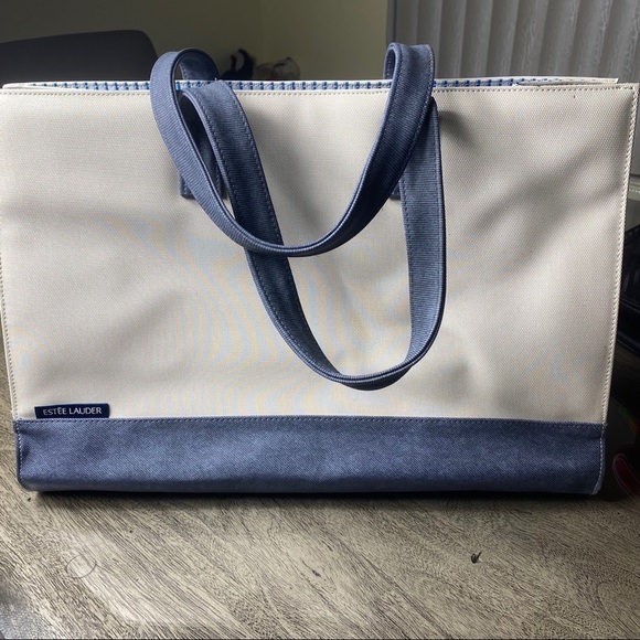 Estee Lauder Handbags - Estee Lauder Large Canvas Tote Bag | Navy Trim | 17” Travel Shopper Bag